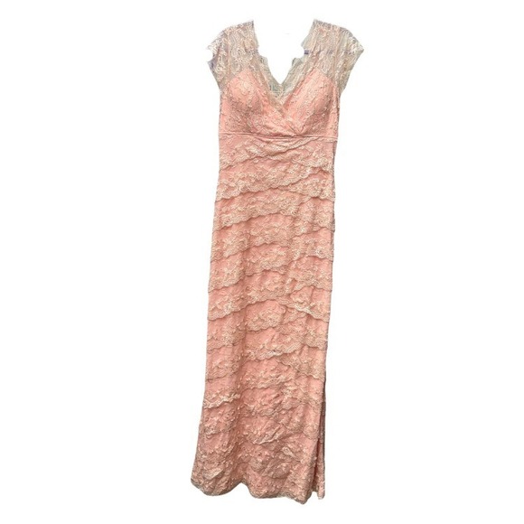 Lace Maxi Dress‎ Formal Gown Evening Party Bridesmaid Peach Dress Size L - Picture 1 of 6